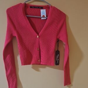 Vibrant Pink Knit Cardigan Sweater